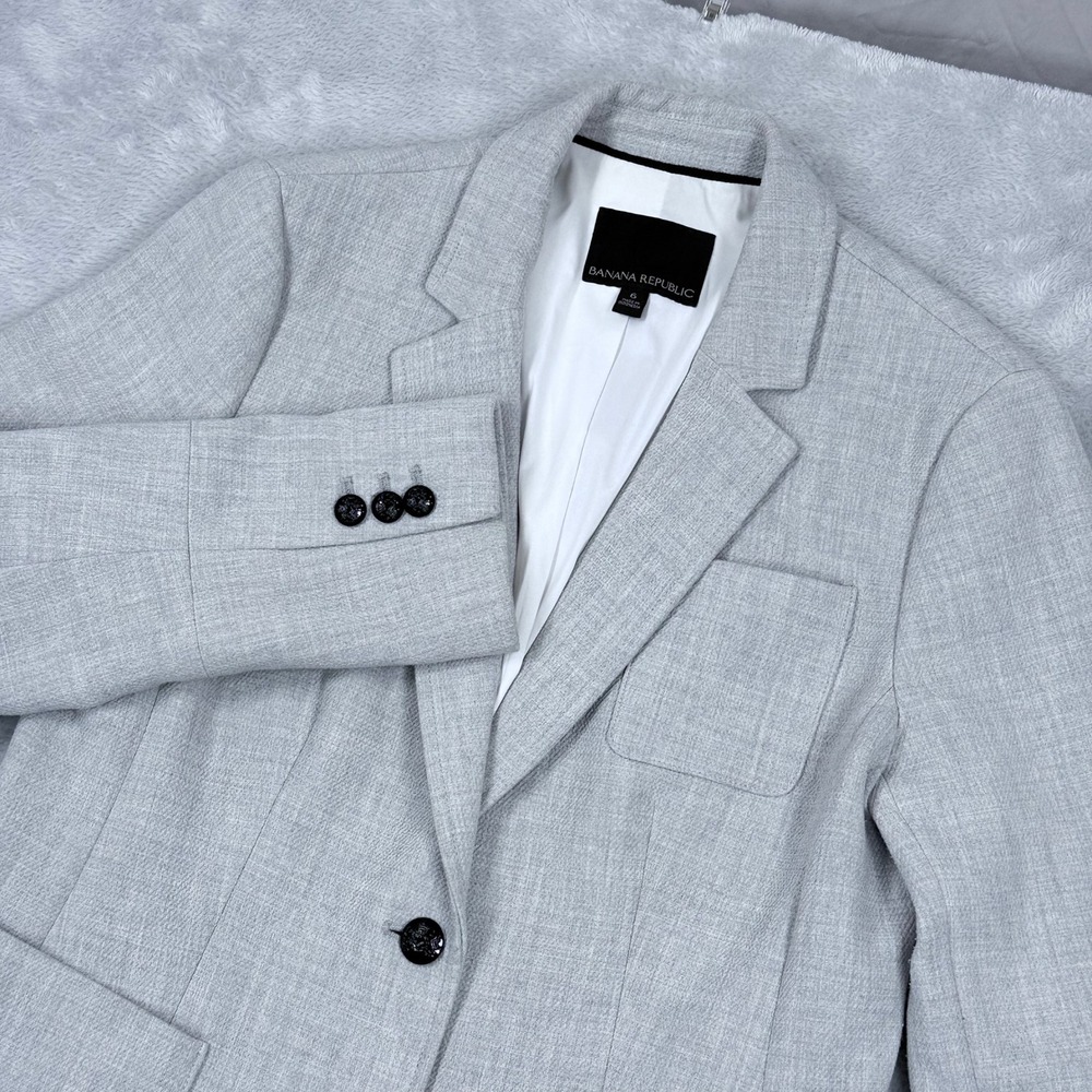 Banana Republic Blazer Womens 6 Gray H@cking Jacket Tailored Lined 2-Button Poly